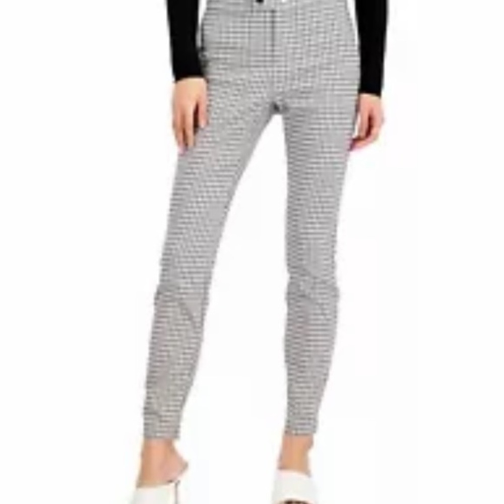 INC Womens Dress Pants Black Gray Plaid Print Skinny Stretch $69